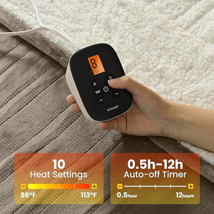 WOOMER Electric Blanket Full Size,Durable Flannel and Soft Sherpa,Dual Control,77”×84” Heated Throw Blanket, 10 Heat Levels&0.5-12h auto-Off,Energy Efficient,ETL Certified