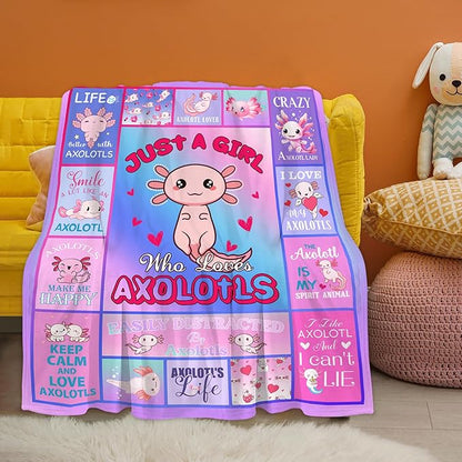 Just A Girl Who Loves Axolotls Blanket for Girls Kids, Cute Axolotls Gifts for Girls, Axolotls Themed Gifts, Axolotls Lover Gifts, Axolotls Gifts for Birthday Christmas, Axolotls Blanket 50" X 40"
