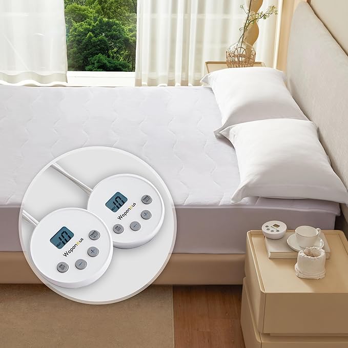 Wapaneus Quilted Wave Heated Mattress Pad King Size 10 Heat Settings & Dual Control with 1-12 Hours Auto Off,Deep Pocket Fits up to 18",Coral Fleece Bed Warmer,ETL Listed Machine Washable,78"x80"