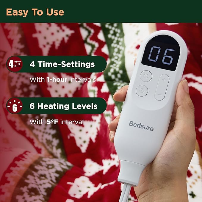 Bedsure Christmas Heated Blanket Throw - Soft Flannel Sherpa Electric Blanket with Fair Isle, with 6 Heating Levels, 4 Time Settings and 3-Hour Auto-Off, Heated Throw as a Gift (50x60 inches)