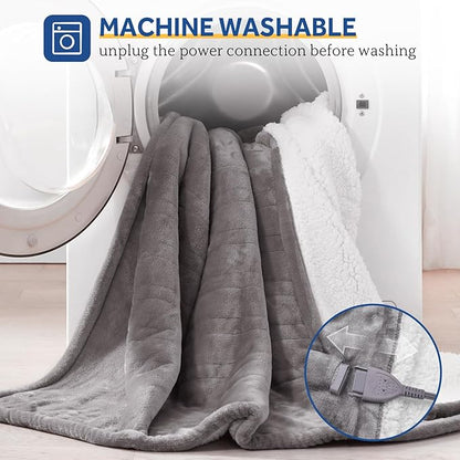 SEALY Electric Throw Blanket, Flannel & Sherpa Heated Throw with 6 Heating Levels & 2-10 Hours Auto Shut Off, Fast Heating & Machine Washable, 50x60 Inch, Light Grey