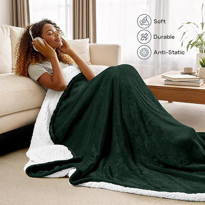 Utopia Bedding Sherpa Blanket California King Size (Forest Green, 102x96 Inches) - Soft Lightweight Plush Fleece Reversible Blanket for Bed, Sofa, Couch, Camping and Travel