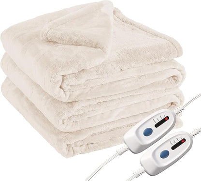Electric Heated Blanket Queen Size 84"x90", Dual Control Fast Heating Cozy Heated Blanket for Bed, 10 Hours Auto Off & 4 Heating Levels, Warm Gift for Grandma-White