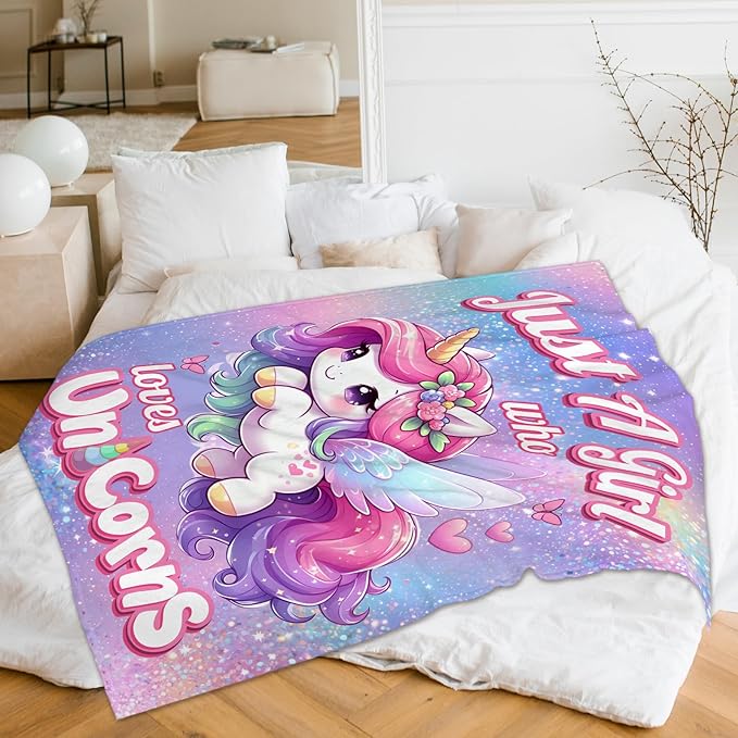 Kids Blanket for Girls, Unicorn Blanket 80 x 60 Inches Cozy Throw Blanket for Kids, Warm Lightweight Flannel Throw Blanket, Soft Throws for Bed, Couch Sofa Office
