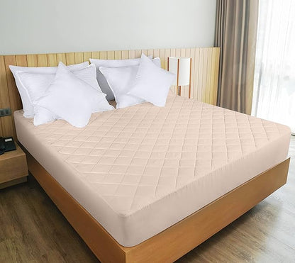 Utopia Bedding Quilted Fitted Mattress Pad, Queen Size, Elastic Fitted Mattress Topper Protector and Cover with Deep Pocket Stretches up to 16 Inches, Machine Washable (Beige)