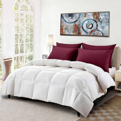 Flat Ultra Thin Bed Pillows Queen Size Pillow Set of 2 Extra Soft Down Alternative for Stomach Side Back Sleeper Burgundy 20x30inches