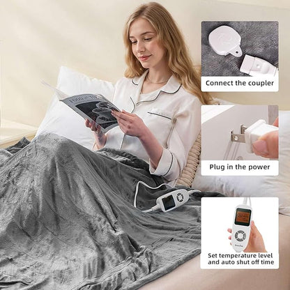 RAINOVA Heated Blanket, Electric Blanket-50''x60'', Soft Flannel Heating Blanket, 10-Level Heating, 10-Hour Auto-Off, Gifts for Parents and Elders, Gray, ETL & FCC Certified