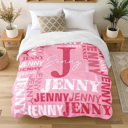 Personalized Blankets for Teen Boys Girls - Printed in USA Custom Blanket with Kid Names Reversible Plush Ultra-Soft Sherpa Fleece Monogrammed Baby Throw Blankets Customized Birthday Gifts for Adults