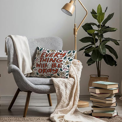 Everything Will Be Okay Inspirational Pillow Covers 18x18, Positive Encouragement Gifts for Women, Floral Motivational Throw Pillow Covers for Home Bedroom Living Room Dorm