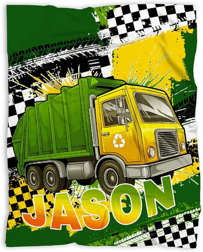 Custom Garbage Truck Blanket, Personalized Truck Gifts for Kids, Car Themed Flannel Blankets with Name, Soft Cozy Lightweight Throws Gifts for Truck Lovers & Boys 40x50 Inch for Kid