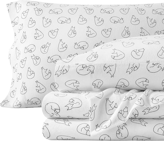 Bare Home Flannel Sheet Set Prints, 100% Cotton, Velvety Soft Heavyweight - Double Brushed Flannel for Extra Softness & Comfort - Deep Pocket - Bed Sheets (King, Feelin' Foxy)