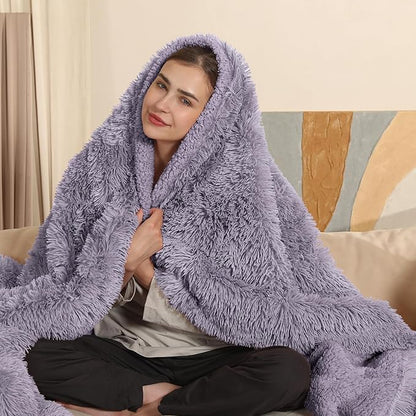 Heated Blanket Throw Electric Throw Blanket, 5 Heating Levels & 4 Hours Auto Off, Super Cozy Luxury Faux Fur & Extra Thick Sherpa Heating Blanket, Machine Washable for Home Office, 50" x 60", Purple