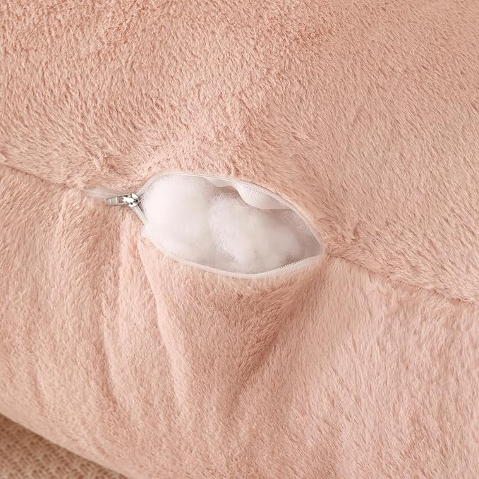 Reading Pillow for Sitting in Bed, Large Backrest Reading Pillow with Arm Rest,Back-Rest Support Cushion for Sit Up on Couch, Sofa, and Floor(Shell Pink Faux Fur, Standard(17"))