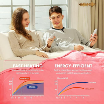Electric Heated Blanket King Size 100" x 90" - Soft Flannel Sherpa Electric Blanket with Dual Control, 5 Heating Levels & 10 Hours Auto Off, Washable Heated Blanket with Fast Heating (Pink)