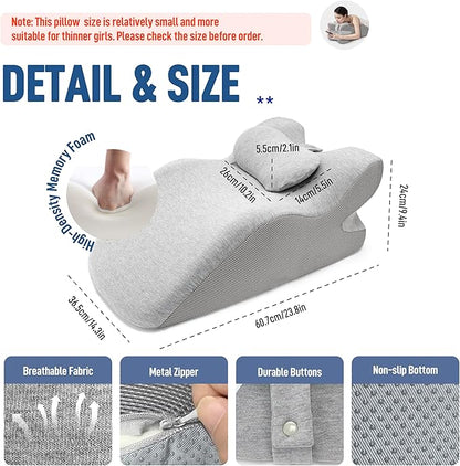 Memory Foam Wedge Reading Pillow for Bed, Adult Ergonomic Back Pillow with Adjustable Headrest, Bed Pillow for Sitting Up, Back Support for Reading, Relaxing, Pain Relief, Removable Washable Cover