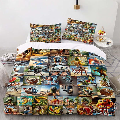 Funny Fusion Animals Bedding Set,Fusion Animals Duvet Cover Twin Full Queen King Set for Kids Boys Bed Decor Gifts (Color 6,Full (80" x 90"))
