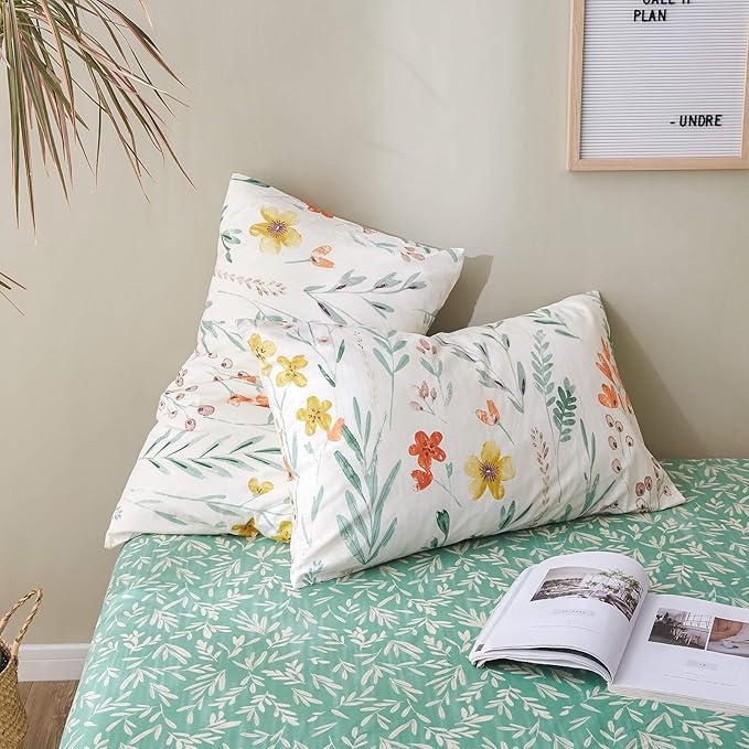 Floral King Duvet Cover Set, 3 Pieces 100% Soft Cotton King Bedding Set Flowers for Girl Women Vintage Style Flower Branches Pattern Duvet Covers with Zipper Closure, Lightweight, Breathable