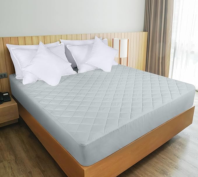Utopia Bedding Quilted Fitted Mattress Pad, Queen Size, Elastic Fitted Mattress Topper Protector and Cover with Deep Pocket Stretches up to 16 Inches, Machine Washable (Light Grey)