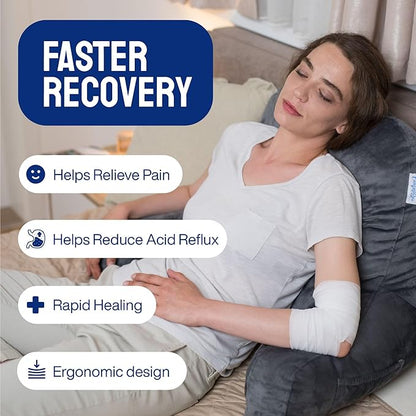 ComfortSpa Reading Pillow for Bed Adult Size, Back Rest Pillow with Arms, Pockets and Washable Cover; Use as a Back Pillow for Bed Sitting Up for Bedrest or Relief from GERD Heartburn (Large Grey)