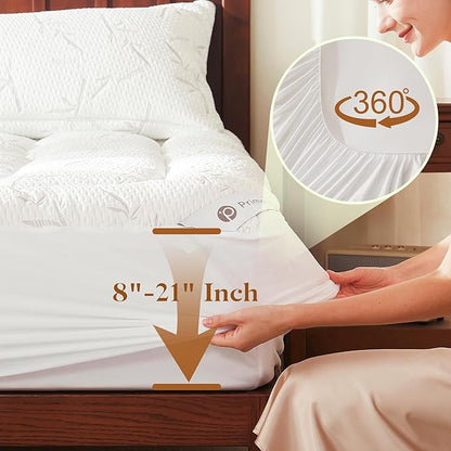 100% Waterproof Twin Size Mattress Topper,Thick Pillow Top Mattress Pad,Up to 21 Inch Deep Pocket,Soft Breathable Mattress Pad for Back Pain, Protector Cover(White)