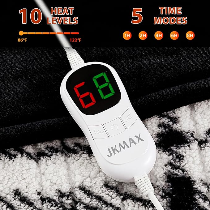 Heated Electric Blanket Twin Size - 62"x84" Flannel Heating Blanket with 10 Heating Levels & 5 Time Settings Over-Heat Protection, Winter Warmer for Adults with ETL Certification（Black）