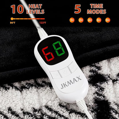 Heated Electric Blanket Throw Size - 50"x60" Flannel Heating Blanket with 10 Heating Levels & 5 Time Settings Over-Heat Protection, Winter Warmer for Adults with ETL Certification（Black）