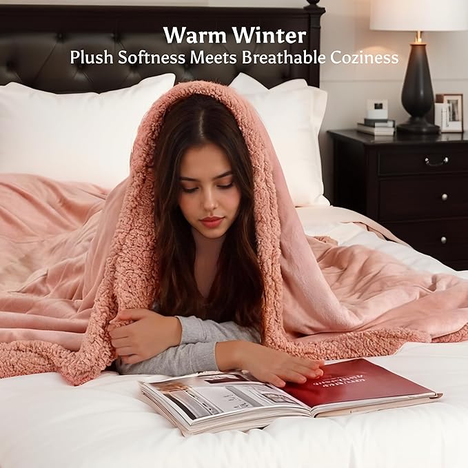 Heated Blanket Full Size Electric Blanket 72" x 84" with 5 Levels Heating & 10Hs Auto Off, Silky Microplush Flannel & Warm Sherpa Fabric, Machine Washable, Great Christmas Birthday Gifts, Pink