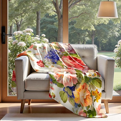 Floral Throw Blanket Birthday Gift for Women Mom Girls Paintings Flowers Blanket Summer Wildflower Flannel Blanket Watercolor Printed Throw for Couch Sofa Bed Chair 50"x60"