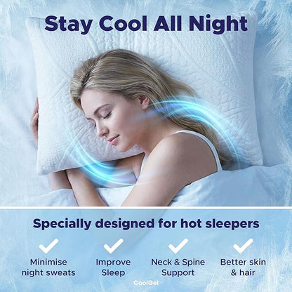 CoolGel Cooling Pillow Standard Size - Shredded Memory Foam Pillow with Double Sided Cooling Gel for Hot Sleepers, Breathable Washable Quilted Cover, Neck and Spine Support