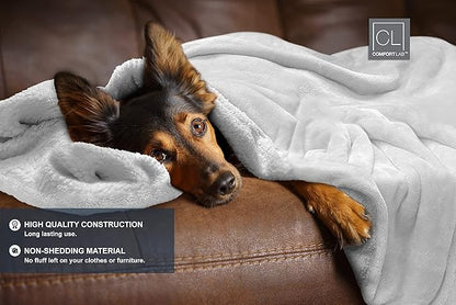 Comfort Lab Reversible Flannel Sherpa Throw Blanket - Elegant Fluffy Throw Blankets for Couch and Home Decor - Anti Pilling Non Shedding Cozy & Warm Fleece Throws - Kids/Pet (40" x 50") - White