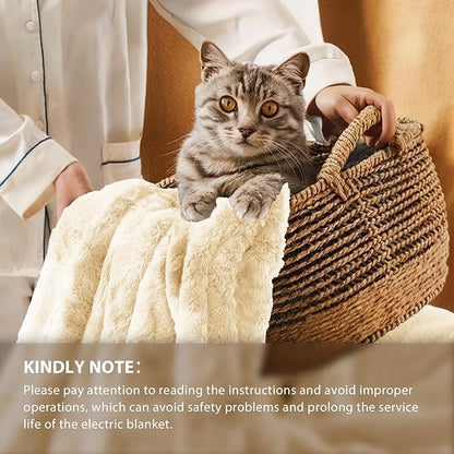 Homemate Electric Heated Blanket Queen Size - 84"x90" Heating Blanket Queen Size Dual Control 1/2/4/6/8 Hours Auto-Off 10 Heat Level Over-Heat Protection Luxury Faux Fur Sherpa ETL Certification