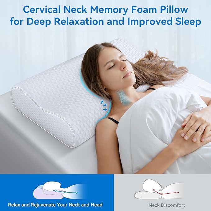Cervical Neck Pillow King Size - Cooling Sandwich Dynamic Memory Foam Pillows for Sleeping, Adjustable Contour Ergonomic Orthopedic for Side, Back & Stomach Sleepers Soft, White