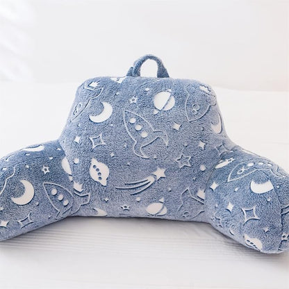 Meeting Story Glow in The Dark Rocket Moon Meteor Space Luminous Reading Pillows Glow in The Dark with Arms Back Pillow for Bed, Bed Rest Pillow for Adults Teens, Kids, (Light-Blue)