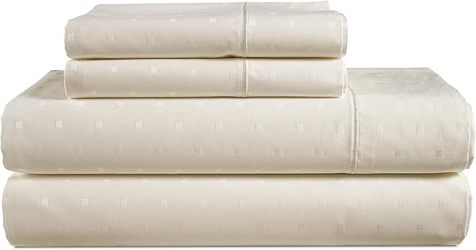 100% Egyptian Cotton Sheet Set Queen Size – Silky Sateen Weave Queen Sheet Set for Winter Sleep Comfort, 15" Snug Fit Deep Pocket, Breathable Hotel-Quality Soft Luxury You Can Feel - Swiss Dot Ivory