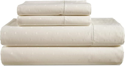 100% Egyptian Cotton Sheet Set Queen Size – Silky Sateen Weave Queen Sheet Set for Winter Sleep Comfort, 15" Snug Fit Deep Pocket, Breathable Hotel-Quality Soft Luxury You Can Feel - Swiss Dot Ivory