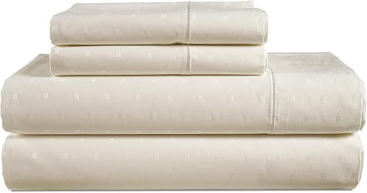 100% Egyptian Cotton Sheet Set Queen Size – Silky Sateen Weave Queen Sheet Set for Winter Sleep Comfort, 15" Snug Fit Deep Pocket, Breathable Hotel-Quality Soft Luxury You Can Feel - Swiss Dot Ivory