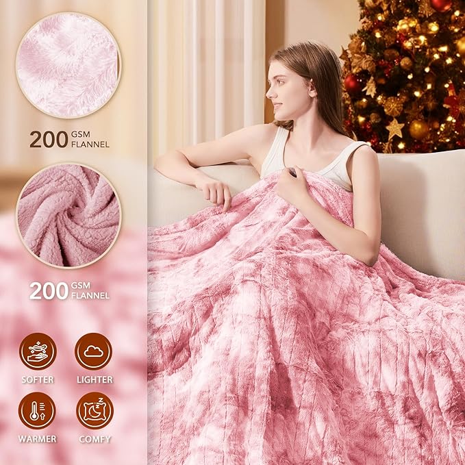 Homemate Electric Heated Blanket Twin Size - 62"x84" Heating Blanket Twin Size 1/2/4/6/8 Hours Auto-Off 10 Heat Level Over-Heat Protection Luxury Faux Fur Sherpa ETL Certification