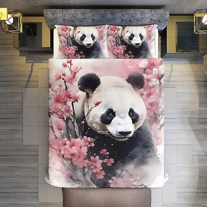 3D Panda Comforter Set Queen Size,Cute Panda Print Comforter Cover 3-Pieces for Kid Teen Boys Girls Room Decor,Lovely Animal Theme Duvet Cover with 2 Pillowcases (Queen (U.S. Standard))