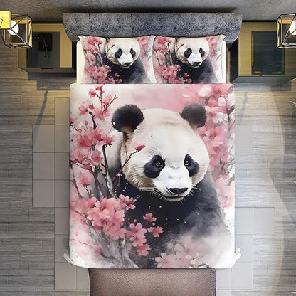 3D Panda Comforter Set Queen Size,Cute Panda Print Comforter Cover 3-Pieces for Kid Teen Boys Girls Room Decor,Lovely Animal Theme Duvet Cover with 2 Pillowcases (Full)