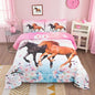 Feelyou Kids Horse Bedding Set Chic Cherry Blossom Bedding Comforter Set for Girls Teens Galloping Horse Printed Comforter 3D Wild Animal Duvet Set Bedroom Decor Quilt Set 3Pcs Queen Size