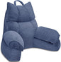 RRPAHWTV Reading Pillow for Bed with High Arm Rests ,Back Support Pillow for Sitting Up in Bed with Shredded Memory Foam for Reading, TV, Gaming or Relaxing on Floor（Dark Blue, Large）