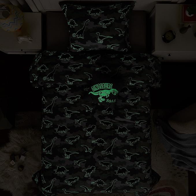 Twin Comforter Set for Boys-3 Pieces Glow in The Dark Dinosaur Twin XL Bedding Set with 1 Comforter, 1 Decor Pillow, 1 Pillow Sham