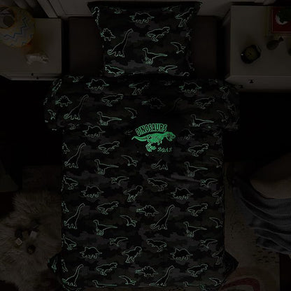 Twin Comforter Set for Boys-3 Pieces Glow in The Dark Dinosaur Twin XL Bedding Set with 1 Comforter, 1 Decor Pillow, 1 Pillow Sham