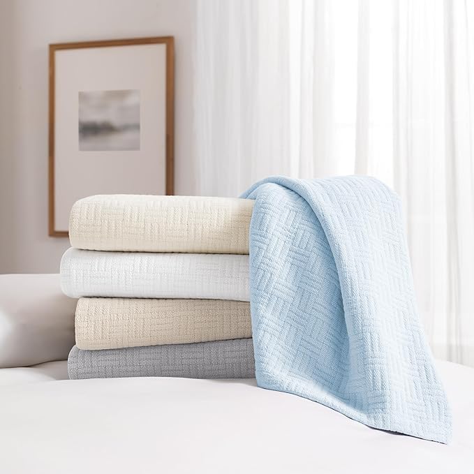 Arkwright Basket Weave Twin Blanket - Case of 4-100% Ringspun Cotton All Season Blankets, Luxury Hotel Quality, Soft on Skin, Breathable, 300 GSM for Bed, Sofa, and Chair, 68 X 90 in, Ivory