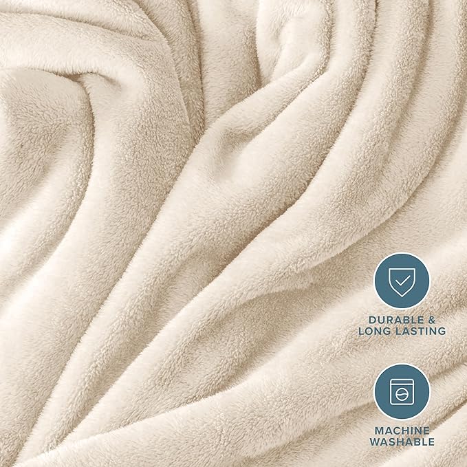 Bare Home Fleece Blanket - Kid Size - Ultra-Soft Lightweight for Bed, Sofa, and Couch - Luxury Microplush - Cozy Warm Blanket (Kid, Vanilla)
