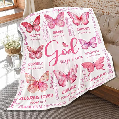 Butterfly Bible Verse Blanket, Inspirational Scripture Religious Gifts for Christian, Warm Soft Flannel Bible Throw for Bed Sofa Decoration 30"x40" for Baby