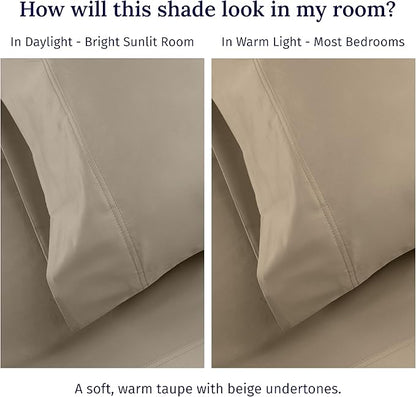 California Design Den - Luxury Full Size Sheet Set - 100% Cotton, 600 Thread Count Deep Pocket Full Size Bed Sheets, Hotel-Quality Cooling Sheets with Sateen Weave (Cool Taupe)