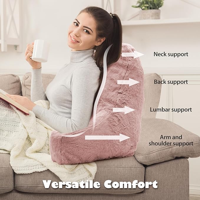 Reading Pillow Large Bed Pillow,Backrest Pillow with Arms, Back Support for Sitting Up in Bed, Couch for Lounging Bedrest,Pink