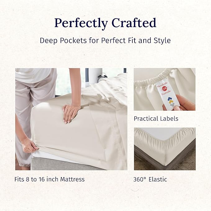California Design Den Queen Size Sheet Set - Luxury 600 Thread Count Sateen, 100% Cotton Sheets, Deep Pockets, All Around Elastic for a Snug Fit, Hotel Quality Bedding Set - Ivory (Warm Cream)