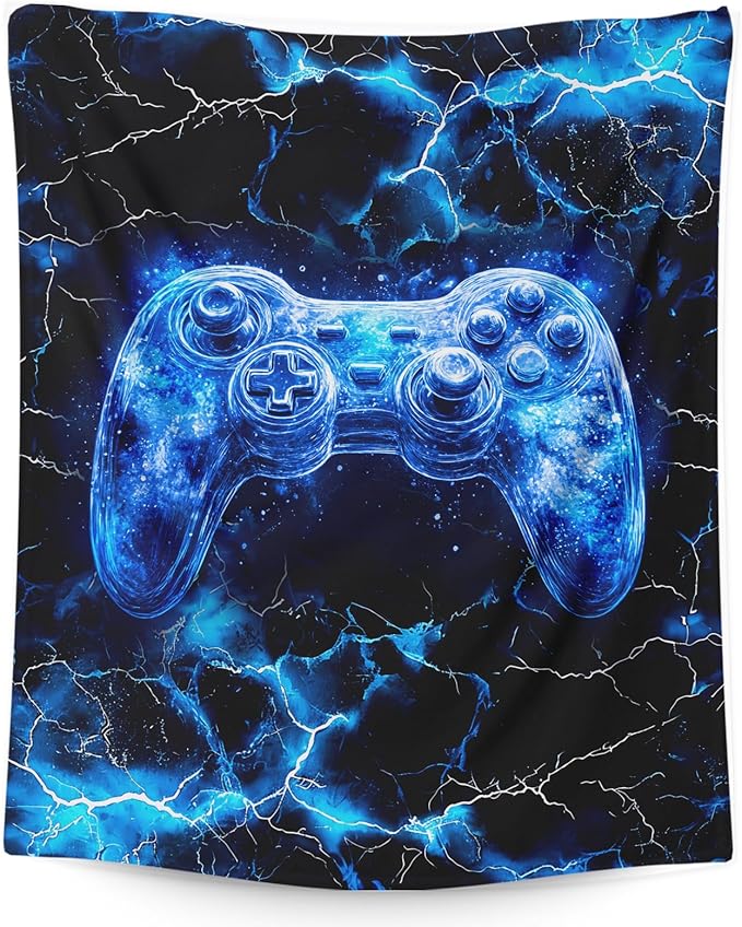 Boys Throw Blanket Gamer Blanket for Boys 3-5 Gift for Son Grandson, Blue Fuzzy Cozy Soft Flannel 50 x 40 Inches Throws for Sofa Office Trip Chair